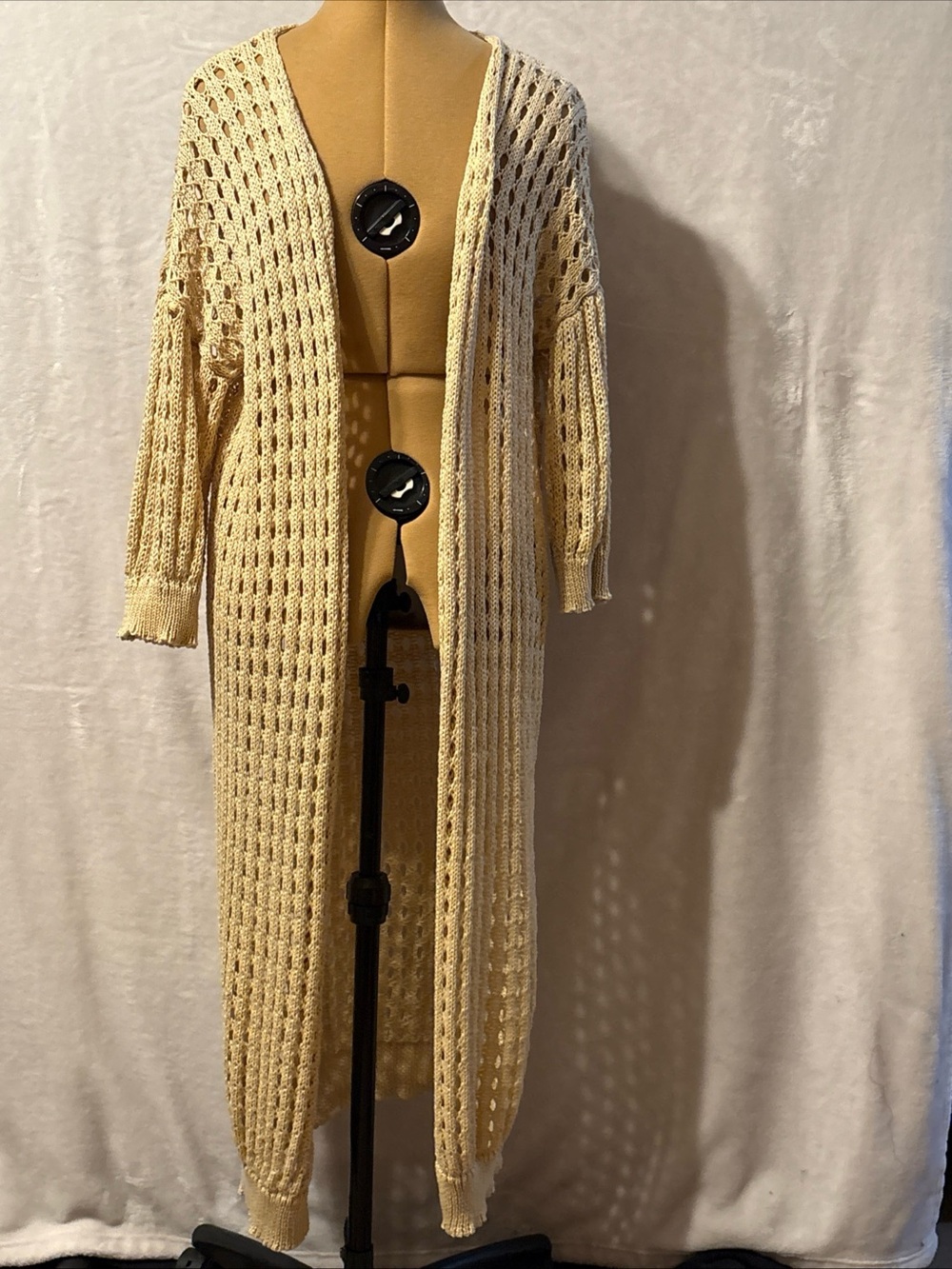 Longline Open-Knit Cardigan in Cream